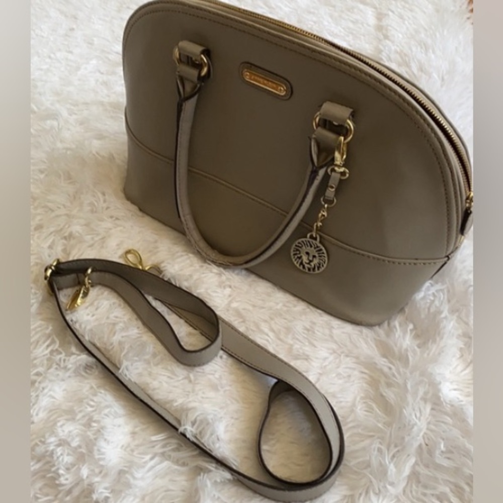 Anne Klein work casual elegant dome type Taupe sáchel bag purse